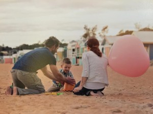 Sammy Crockett and family on the beach together